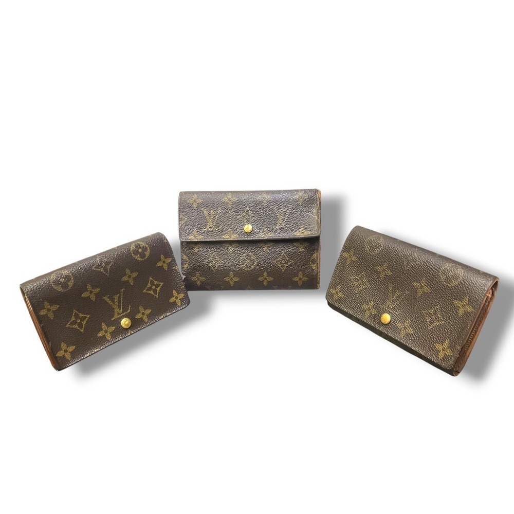 Louis Vuitton Monogram Compact Wallet Set of 3 Brown Canvas Vntg‎  Repair Bundle